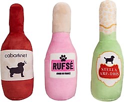 Pearhead Beer, Wine & Rose Plush Dog Toys, 3 count