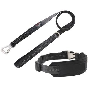 Pet Life Geo-prene 2-in-1 Shock Absorbing Neoprene Padded Reflective Dog Leash & Collar, Black, Small