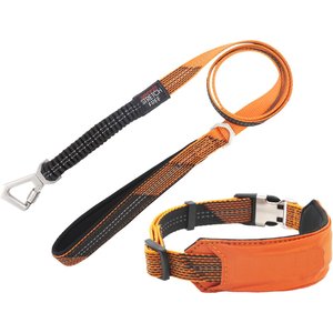 Pet Life Geo-prene 2-in-1 Shock Absorbing Neoprene Padded Reflective Dog Leash & Collar, Orange, Medium
