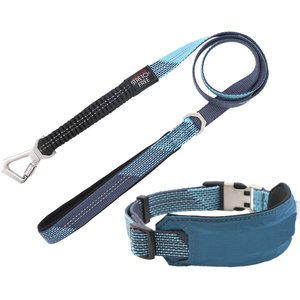 Pet Life Geo-prene 2-in-1 Shock Absorbing Neoprene Padded Reflective Dog Leash & Collar, Blue, Small