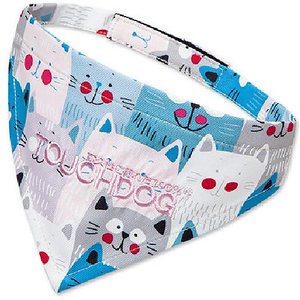 Touchdog Head-Popper Fashion Designer Printed Velcro Dog Bandana, Blue / White, Small