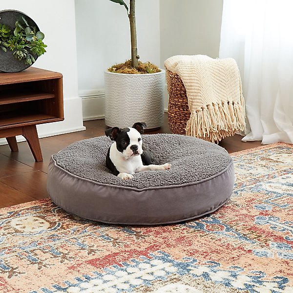 Happy Hounds Scooter Deluxe Round Pillow Dog Bed with Removable Cover, Gray, Small slide 1 of 8