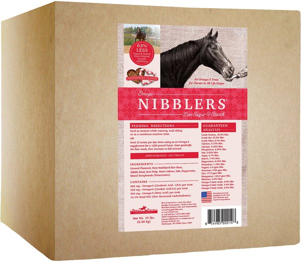 Omega Fields Omega Nibblers Low Sugar Starch Peppermint Horse Treats 15 lb box