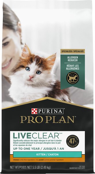 Purina Pro Plan LiveClear Kitten Chicken & Rice Formula Dry Cat Food, 5.5-lb bag slide 1 of 9