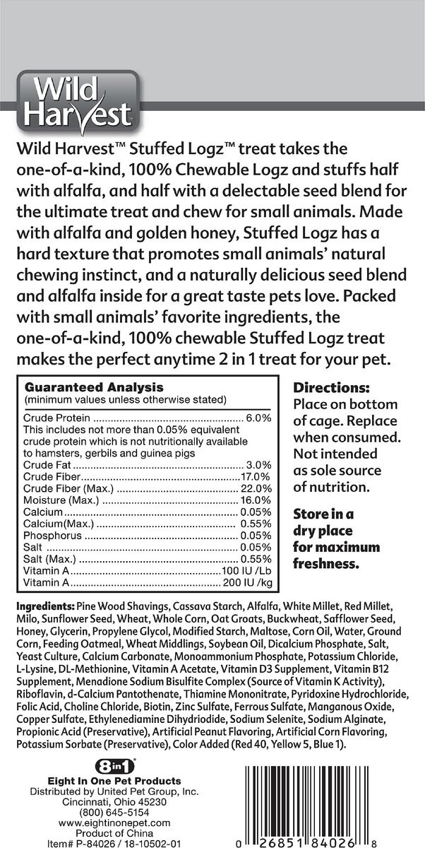 WILD HARVEST Stuffed Logz Small Pet Treat, 1 count
