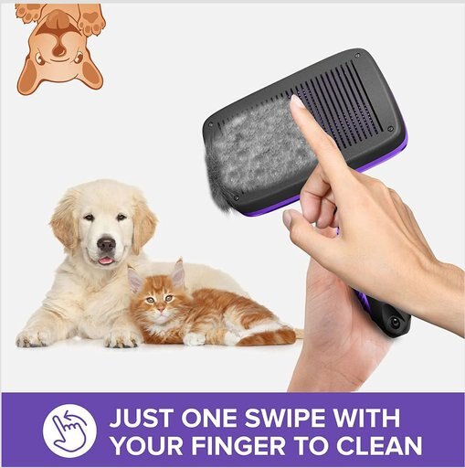 Ruff 'N Ruffus Upgraded Self-Cleaning Pet Slicker Brush & Nail Clippers, Purple