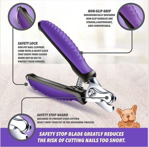 Ruff 'N Ruffus Upgraded Self-Cleaning Pet Slicker Brush & Nail Clippers, Purple