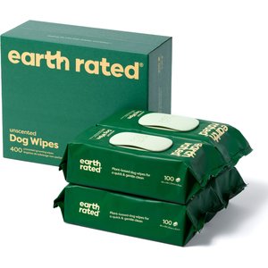 Earth Rated Dog Wipes, Thick Plant Based Grooming Wipes, Unscented, 400 Count