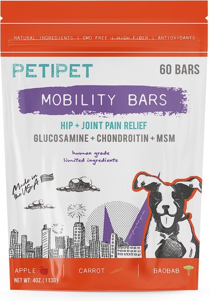 PETIPET Mobility Bars Hip & Joint Pain Relief Dog Supplement, 60 count slide 1 of 2