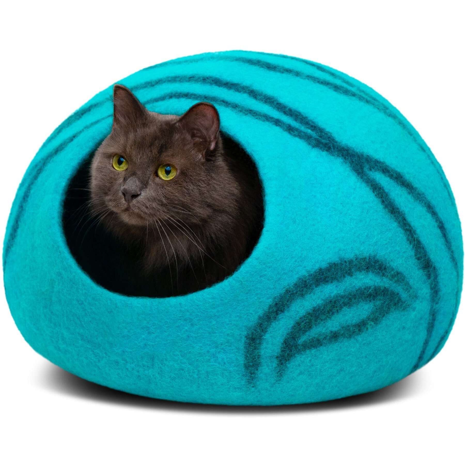 MEOWFIA Premium Felt Cat Cave Bed Medium Black Aqua Chewy