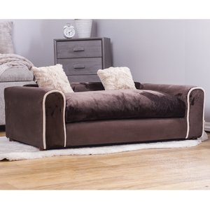 Moots Furry Sofa Lounge Orthopedic Elevated Cat & Dog Bed with Removable Cover, Chocolate, Large