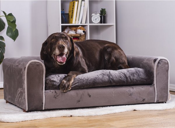 Moots Furry Sofa Lounge Orthopedic Elevated Cat & Dog Bed with Removable Cover, Charcoal, Large slide 1 of 12