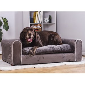 Moots Furry Sofa Lounge Orthopedic Elevated Cat & Dog Bed with Removable Cover, Charcoal, Large