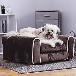 Moots Furry Sofa Lounge Orthopedic Elevated Cat & Dog Bed with Removable Cover, Chocolate, Medium slide 2 of 9