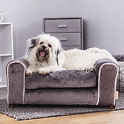 Moots Furry Sofa Lounge Orthopedic Elevated Cat & Dog Bed with Removable Cover, Charcoal, Medium