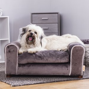 Moots Furry Sofa Lounge Orthopedic Elevated Cat & Dog Bed with Removable Cover, Charcoal, Medium