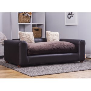 Moots Premium Leatherette Sofa Removable Cover Orthopedic Elevated Cat & Dog Bed, Espresso, Large
