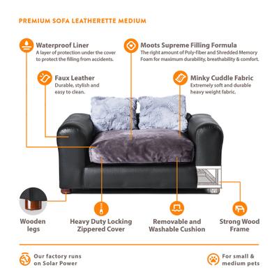 Show full view: Moots Premium Leatherette Sofa Removable Cover Orthopedic Elevated Cat & Dog Bed, Black, Medium slide 4 of 12