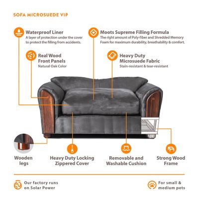 Show full view: Moots VIP Microsuede Oak Couch Orthopedic Elevated Cat & Dog Bed with Removable Cover, Charcoal, Medium slide 5 of 12