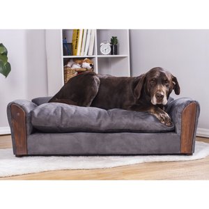 Moots VIP Microsuede Oak Couch Orthopedic Elevated Cat & Dog Bed with Removable Cover, Charcoal, Large