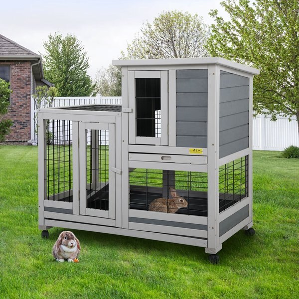 COZIWOW by Jaxpety Wooden Rabbit Hutch Bunny Cage Two Story Habitats