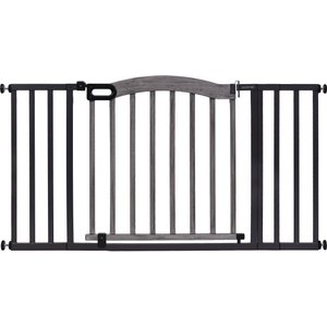 Summer Decorative Wood & Metal Pressure Mounted Dog Gate, Taupe/Gray