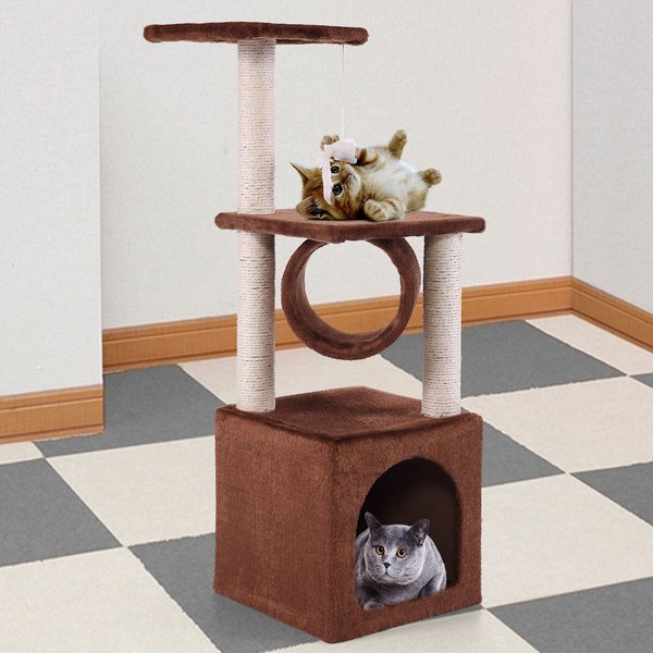 Coziwow by Jaxpety 36-in Cat Tree Play Center with Tunnel & Scratching Post, Brown slide 1 of 8