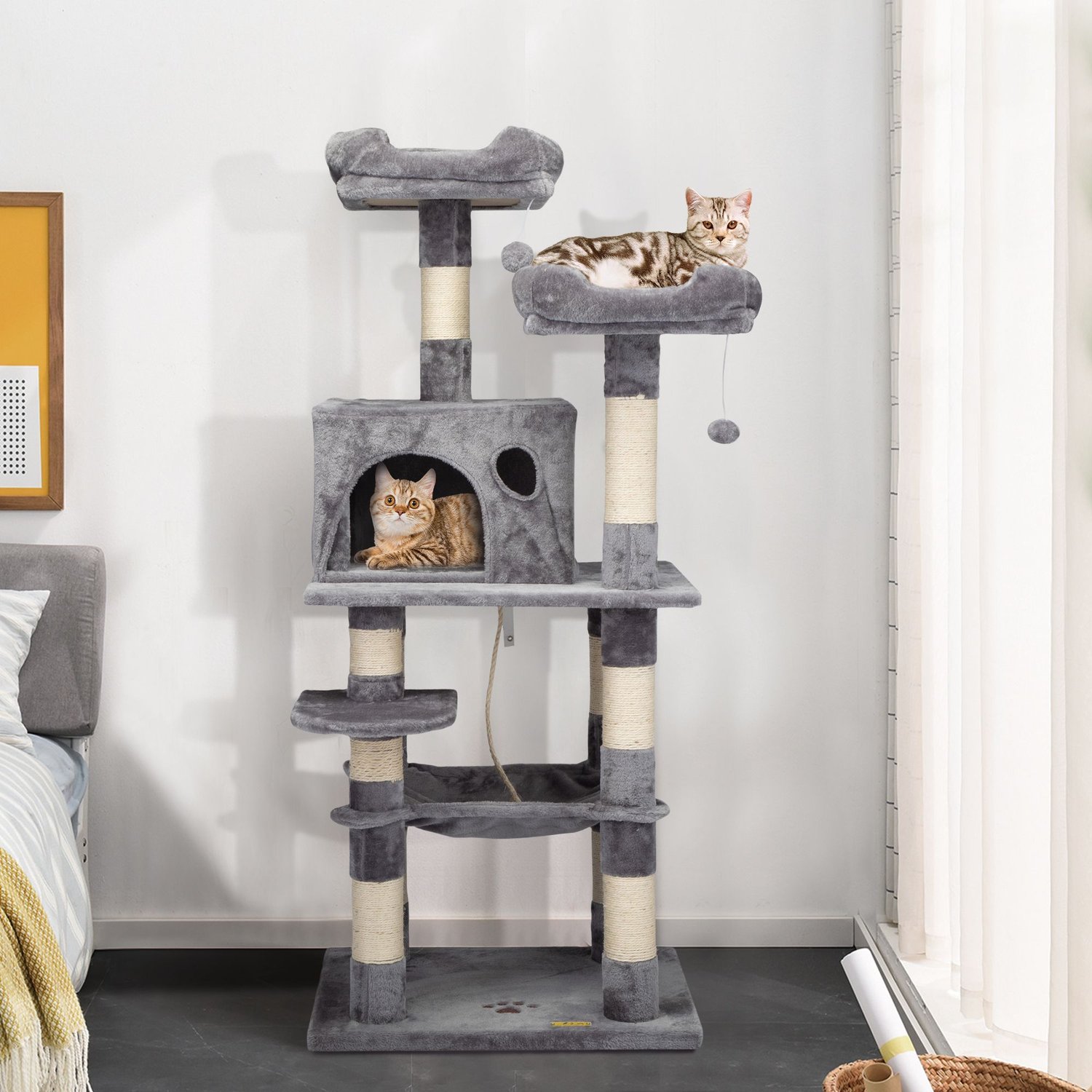 COZIWOW by Jaxpety 58-in Cat Tree & Condo with Hammock, Grey - Chewy.com