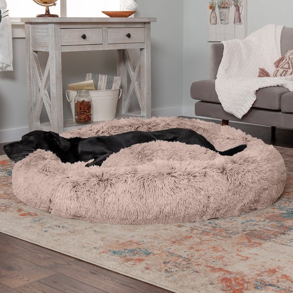 FurHaven Calming Cuddler Long Fur Donut Bolster Dog Bed, Taupe, Jumbo slide 1 of 10