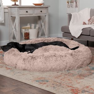 FurHaven Calming Cuddler Long Fur Donut Bolster Dog Bed, Taupe, Jumbo