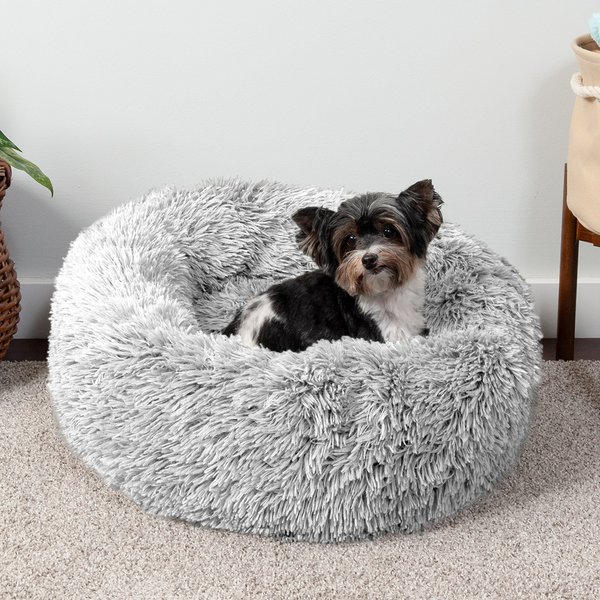 FurHaven Calming Cuddler Long Fur Donut Bolster Dog Bed, Mist Gray, Small slide 1 of 10