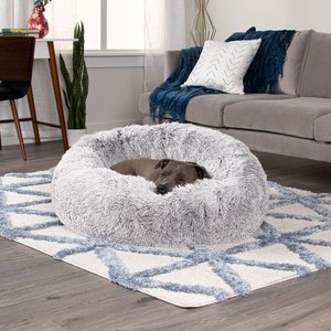 FurHaven Calming Cuddler Long Fur Donut Bolster Dog Bed, Mist Gray, Large