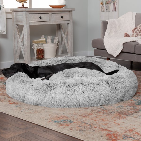 FurHaven Calming Cuddler Long Fur Donut Bolster Dog Bed, Mist Gray, Jumbo slide 1 of 10