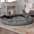 FurHaven Calming Cuddler Long Fur Donut Bolster Dog Bed, Gray, Jumbo