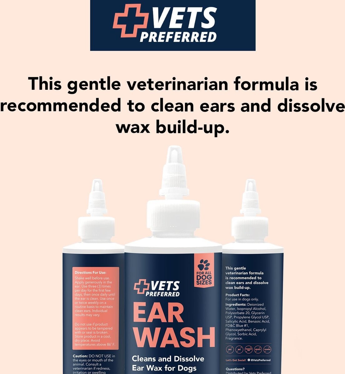 VETS PREFERRED Advanced Ear Wash for Dogs, 8oz bottle