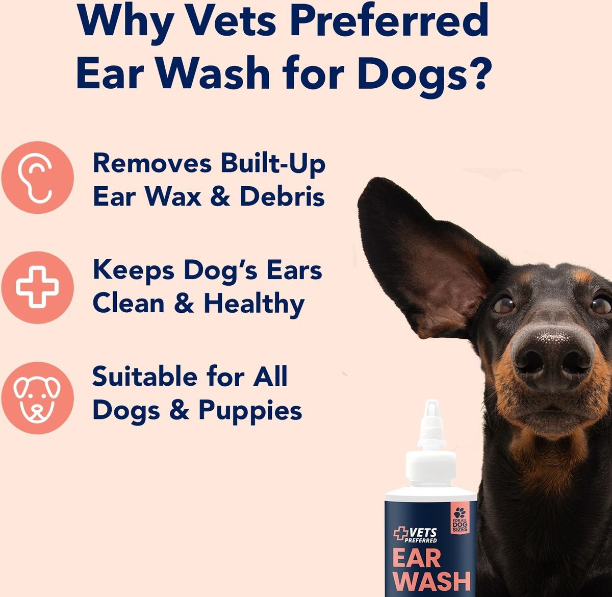 VETS PREFERRED Advanced Ear Wash for Dogs, 8oz bottle