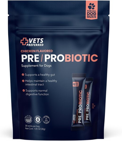 Vets Preferred Pre/Probiotic Chicken Flavored Powder Digestive Supplement for Dogs, 30 count slide 1 of 9