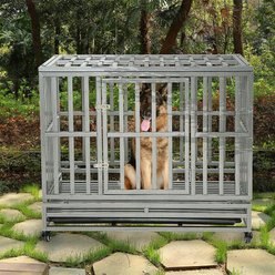 SMONTER Heavy Duty I Shape Dog Crate, Silver, 38-in
