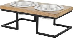 Frisco Premium Modern Wood Elevated Double Diner Dog & Cat Bowl, Small: 1.5 cup