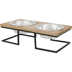 Frisco Premium Wood Elevated Stainless Steel Double Diner Dog & Cat Bowl, 3 Cup