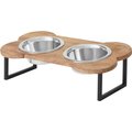 Frisco Premium Wood Elevated Bone Shape Stainless Steel Double Diner Dog & Cat Bowl, 3 Cup