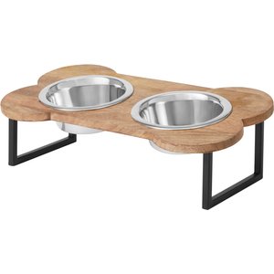 Frisco Premium Bone Shape Wood Elevated Double Diner Dog & Cat Bowl, Medium: 3 cup