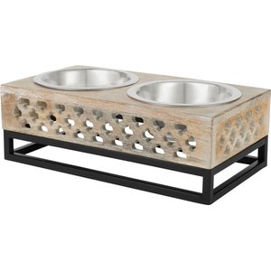Frisco Premium Wood Elevated Stainless Steel Double Diner Dog & Cat Bowl, 3 Cup