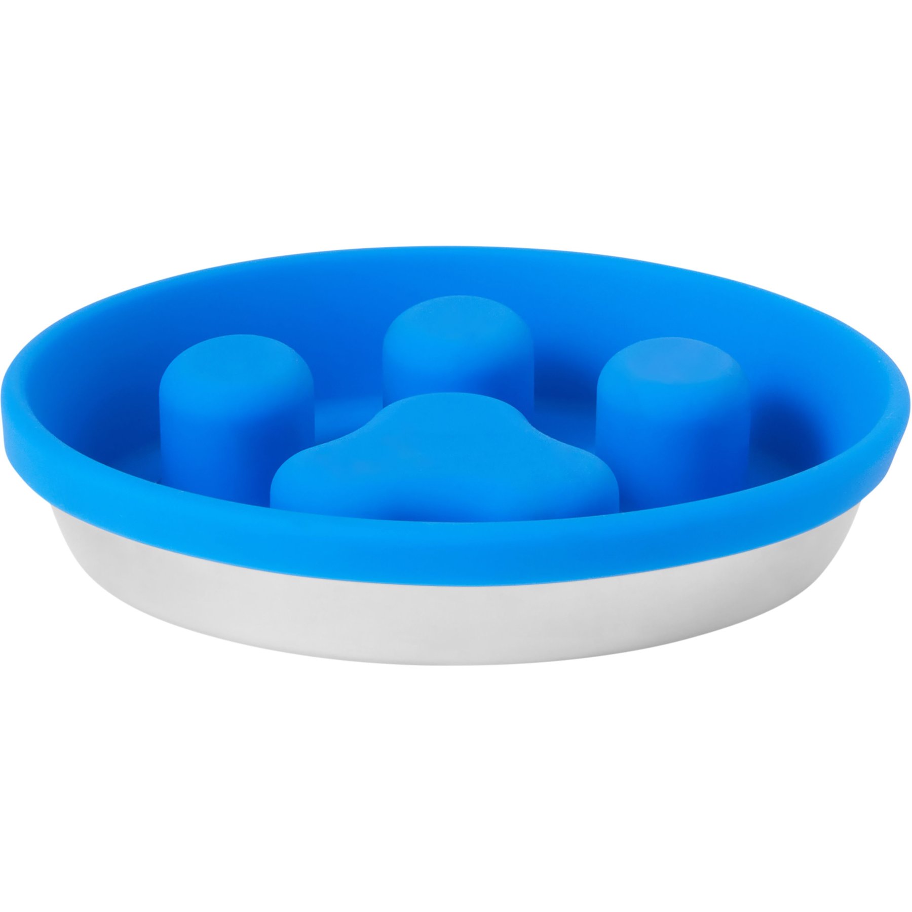 FRISCO Paw Design Silicone Stainless Steel Slow Feeder Dog & Cat Bowl,  Blue, 2 Cup 