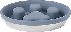 Frisco Paw Design Silicone Stainless Steel Slow Feeder Dog & Cat Bowl, Grey, 2 Cup