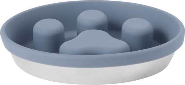 Frisco Paw Design Silicone Stainless Steel Slow Feeder Dog & Cat Bowl, Grey, 2 Cup slide 1 of 6