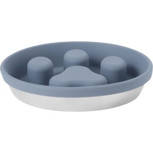 Frisco Silicone Stainless Paw Steel Slow Feeder Dog & Cat Bowl, Grey, 2.5 Cup