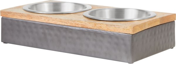 Double Dog Bowls with Bone Shaped Mat Diner Set stainless steel bowls