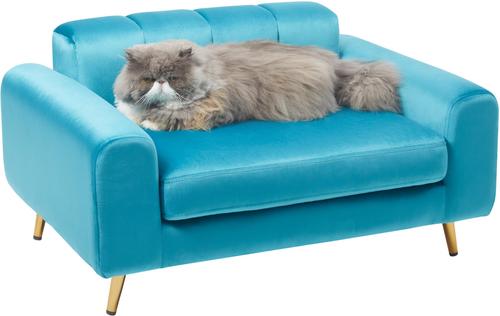 Show full view: Frisco Elevated Art Deco Dog & Cat Sofa Bed with Removable Cover, Teal Blue, Medium slide 3 of 6