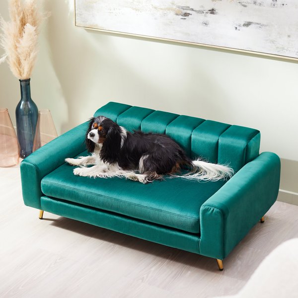 Frisco Elevated Art Deco Dog & Cat Sofa Bed with Removable Cover, Emerald Green, Large slide 1 of 4
